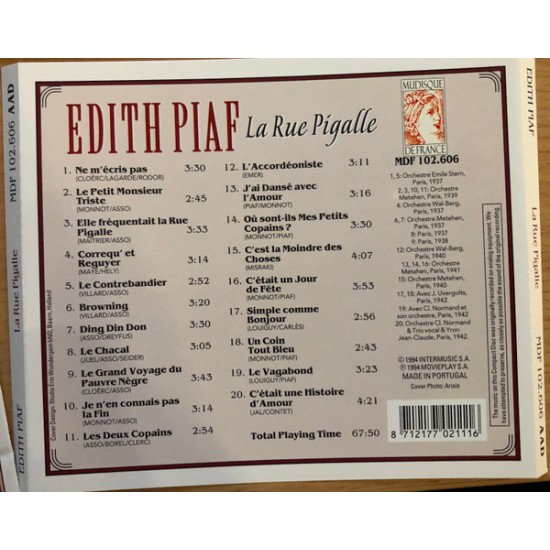 Cd Edith Piaf, La Rue Pigalle, Importado Portugal Cd Edith Piaf, La Rue Pigalle, Importado Portugal