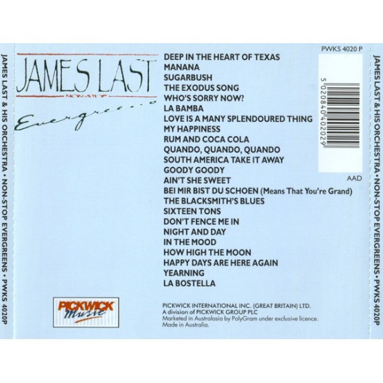 Cd James Last, Orchestra, Non Stop Evergreens, Importado Australia
