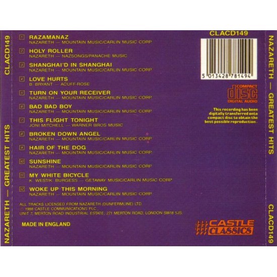 Cd Nazareth, Greatest Hits, Made In England