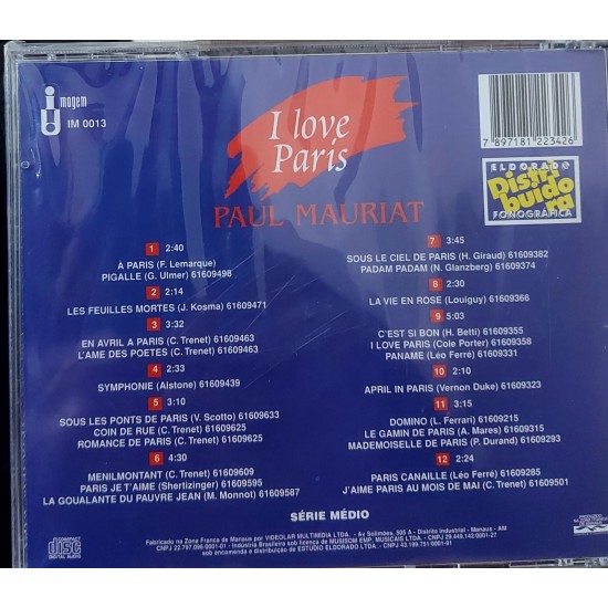 Cd Paul Mauriat, I Love Paris - Lacrado Cd Paul Mauriat, I Love Paris - Lacrado