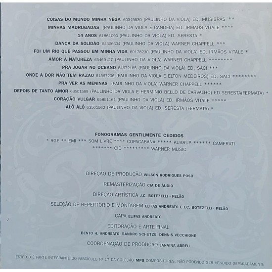 Cd Paulinho da Viola, MPB Compositores 17