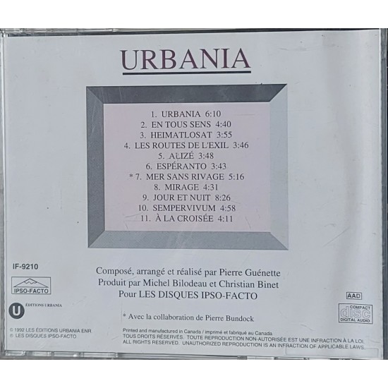Cd Urbania, Pierre Guénette - Importado Canadá Cd Urbania, Pierre Guénette - Importado Canadá