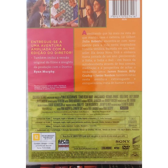 Dvd Comer Rezar Amar, Julia Roberts, Lacrado