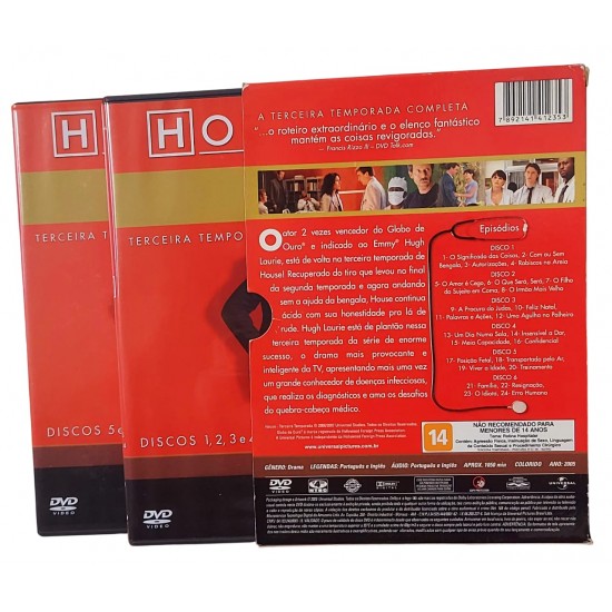 Dvd House, Terceira Temporada, 6 Dvds 24  Episódios