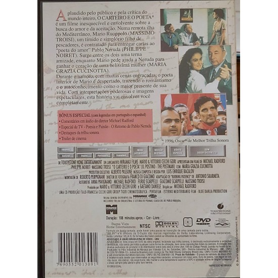 Dvd O Carteiro e o Poeta, 1996, Oscar de Melhor Trilha Sonora