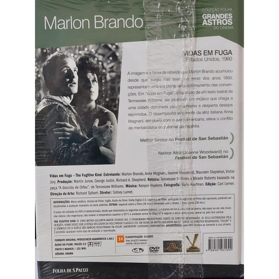Dvd Vidas em Fuga, Marlon Brando, Coleção Folha Grandes Astros Dvd Vidas em Fuga, Marlon Brando, Coleção Folha Grandes Astros