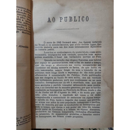 História do Movimento Político que no ano de 1842 Teve Lugar na Província de Minas Geraes, Escripta pelo Conego José Antonio Marinho, Edição de 1939 História do Movimento Político que no ano de 1842 Teve Lugar na Província de Minas Geraes, Escripta pelo Conego José Antonio Marinho, Edição de 1939