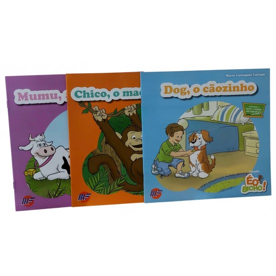 Kit 3 Livros Infantis, Dog, o Cãozinho, Mumu, a Vaquinha, Chico, o Macaquinho