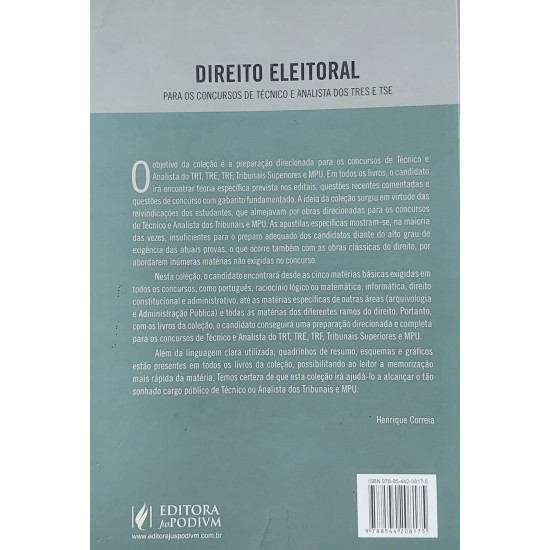 Direito Eleitoral Para Concursos de Técnico e Analista dos TRES e TSE, Jaime Barreiros Neto, Rafael Barretto Direito Eleitoral Para Concursos de Técnico e Analista dos TRES e TSE, Jaime Barreiros Neto, Rafael Barretto