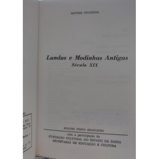 Lundus e Modinhas Antigas Século XIX, Esther Pedreira, Fundação Cultural do Estado da Bahia