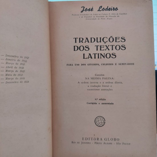 Traduções dos Textos Latinos, José Lodeiro, Edição 1951